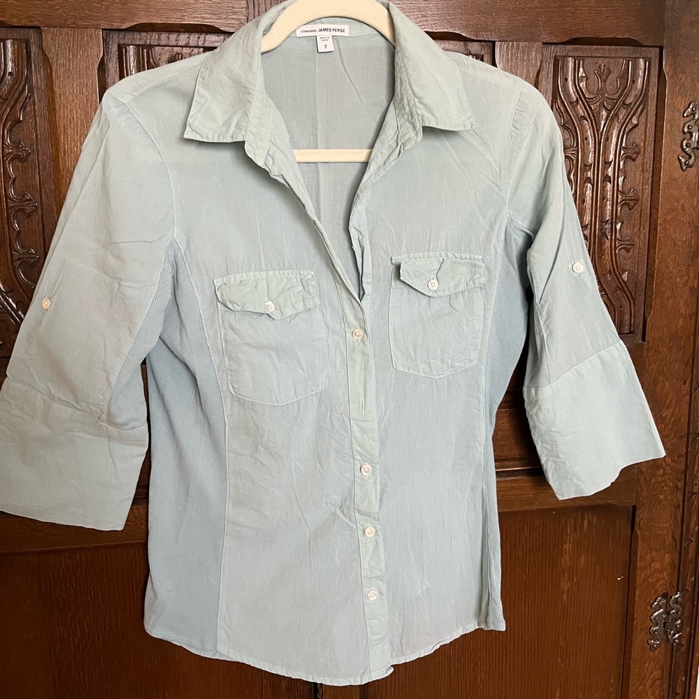 James Perse ribbed panel button front shirt